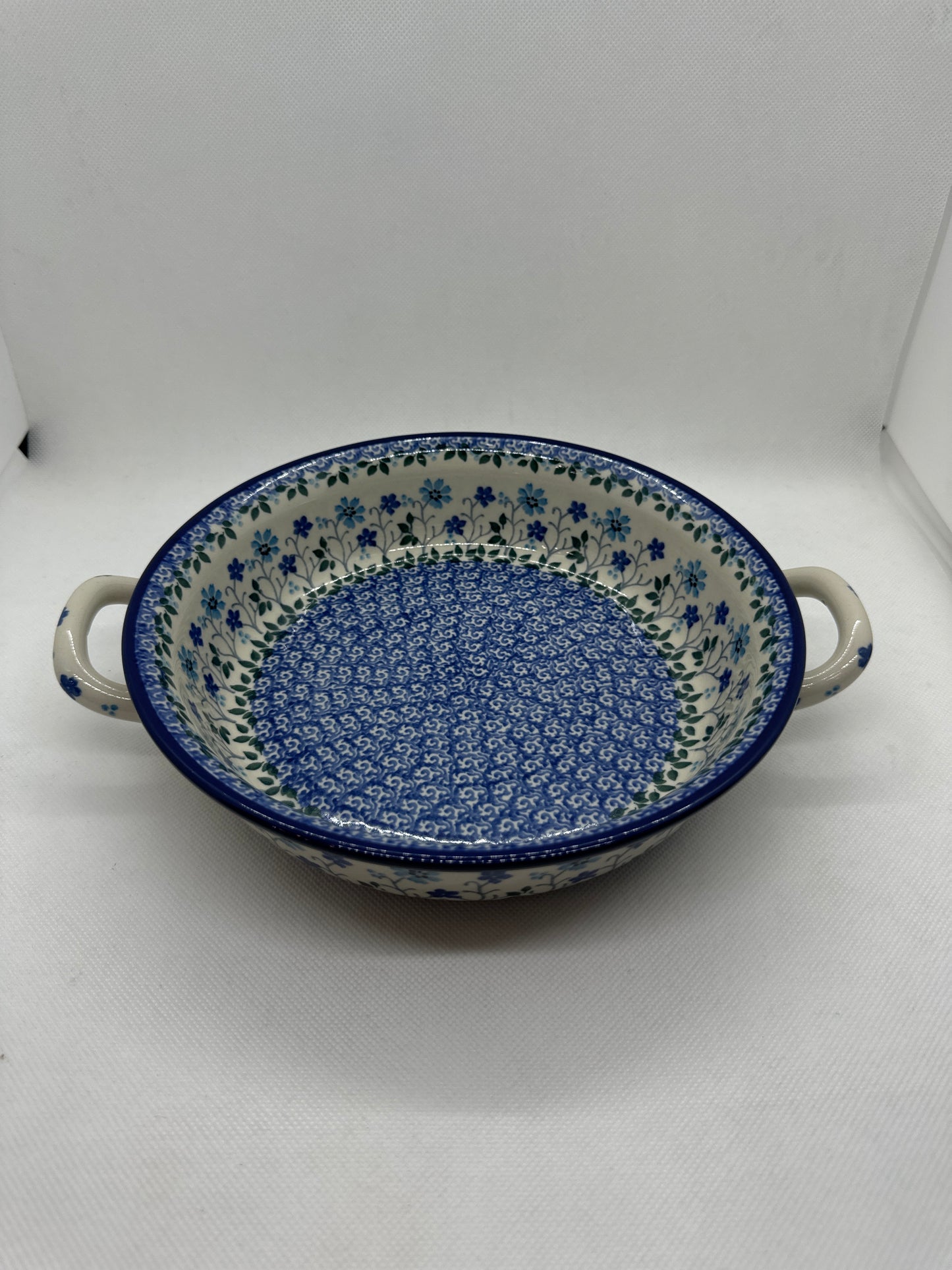 Georgia Blue Round Baker w/Handles 8"