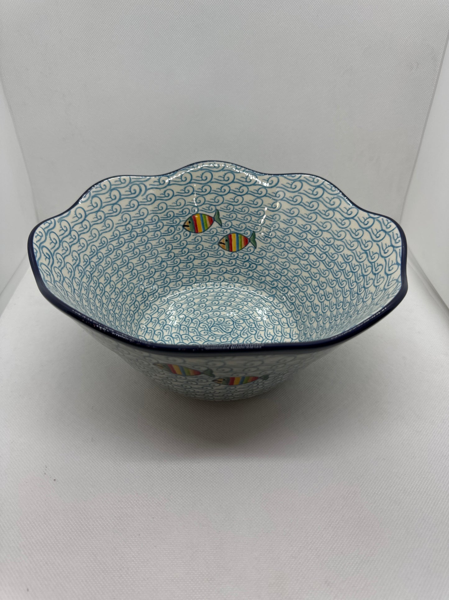 Rainbow Fish Wavy Edge Bowl 10"