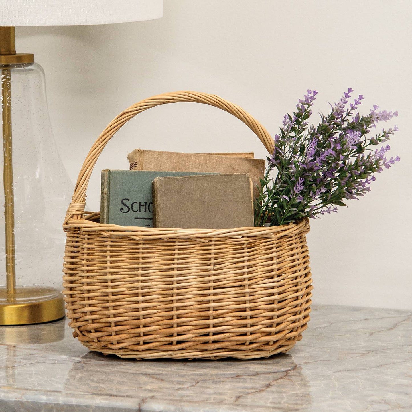 Natural Willow Oval Gathering Basket w/Handle