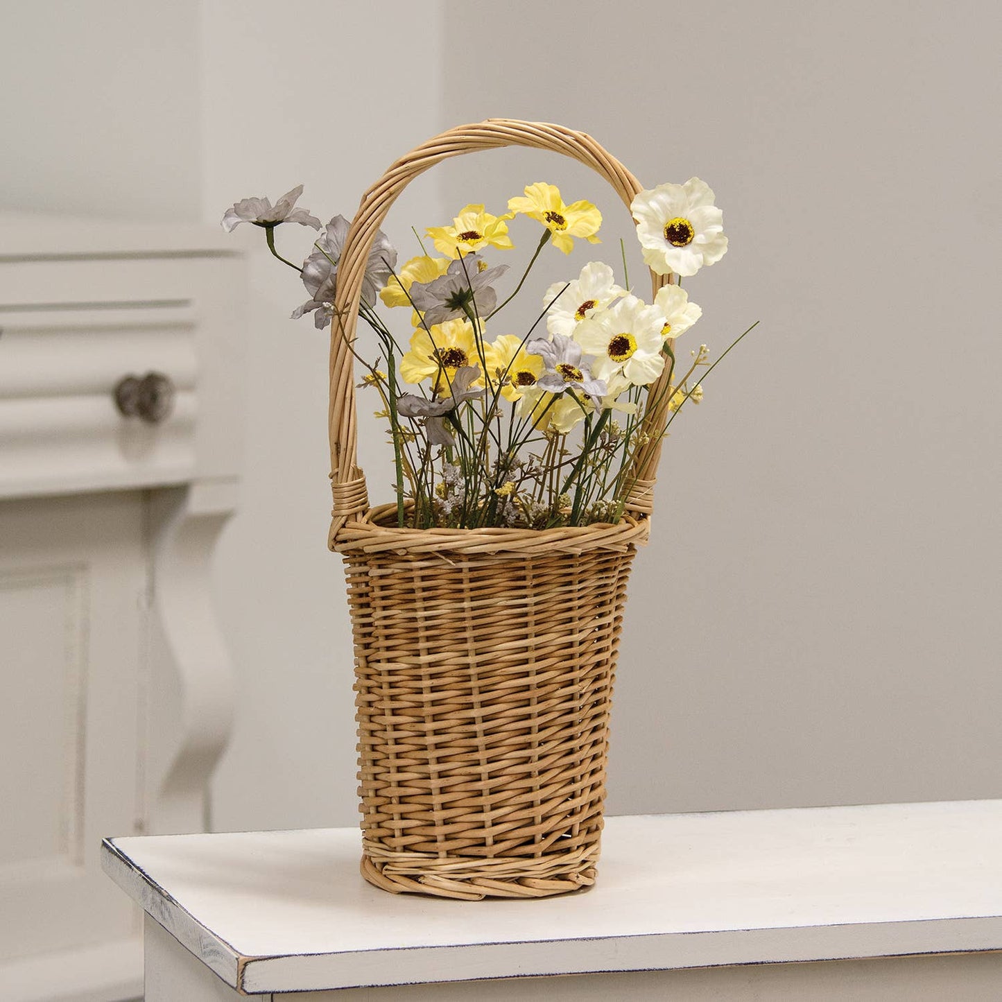 Natural Willow Flower Basket w/Handle