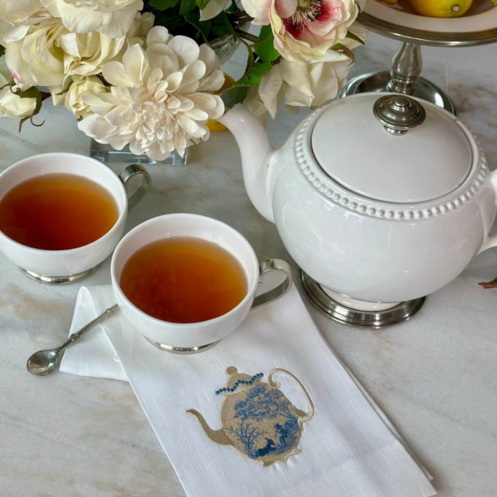 Arte Italica & Crown Linen Designs - Vintage Toile Teapot Towel - New