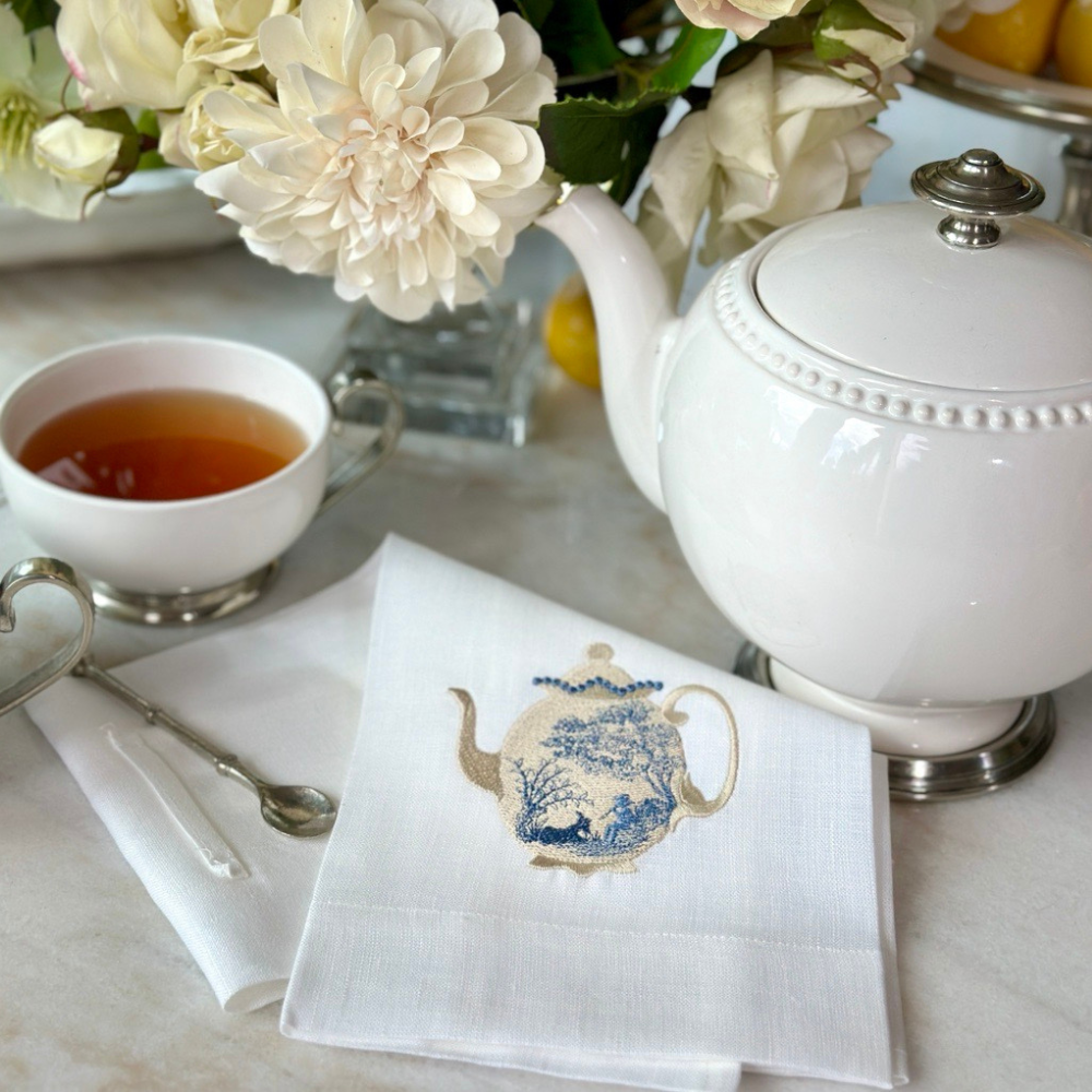 Arte Italica & Crown Linen Designs - Vintage Toile Teapot Towel - New