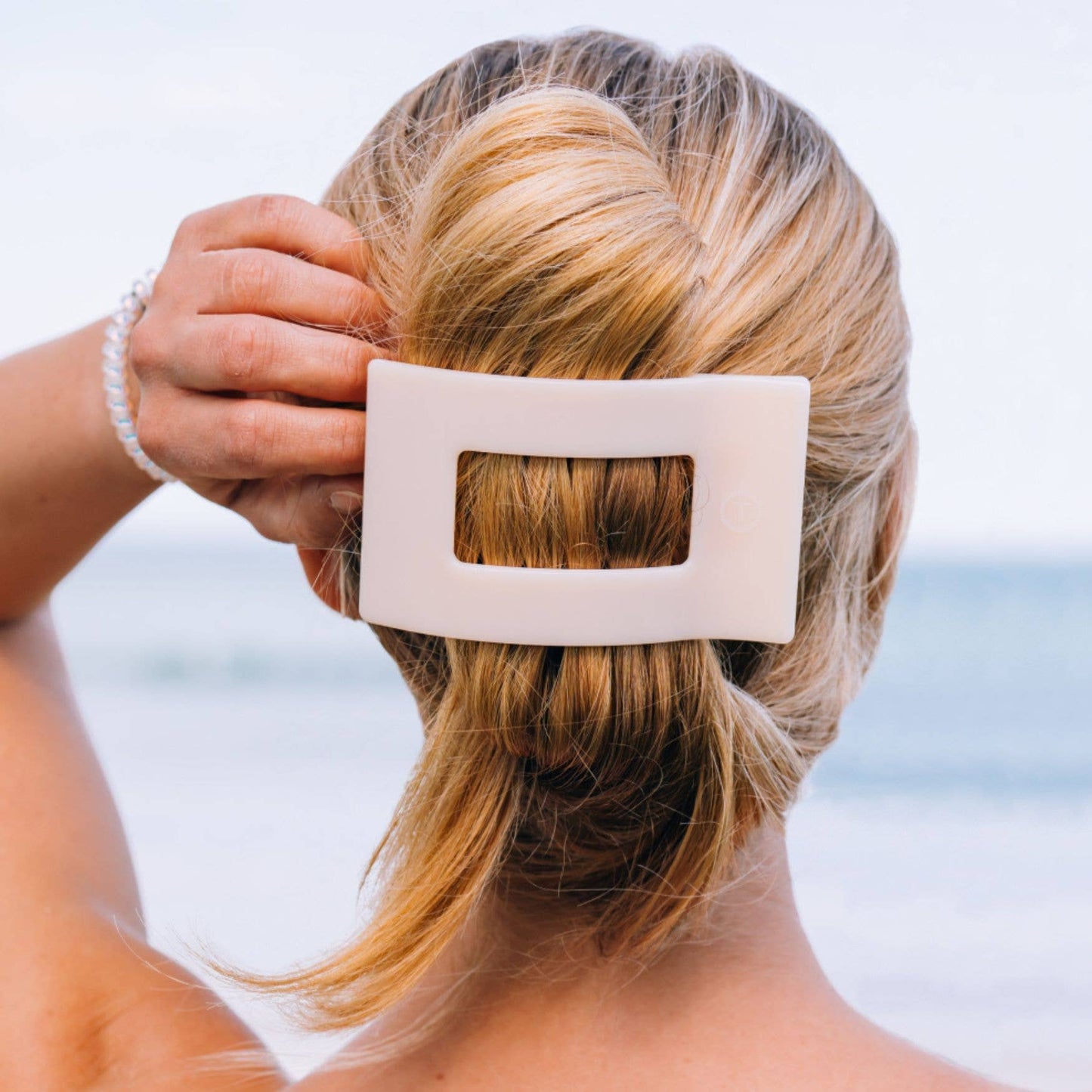 TELETIES - Flat Rectangle Hair Clip | Large | Almond Beige