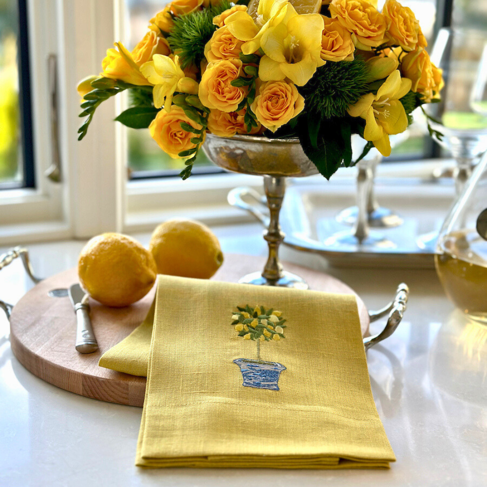 Lemon Topiary Linen Towel - New