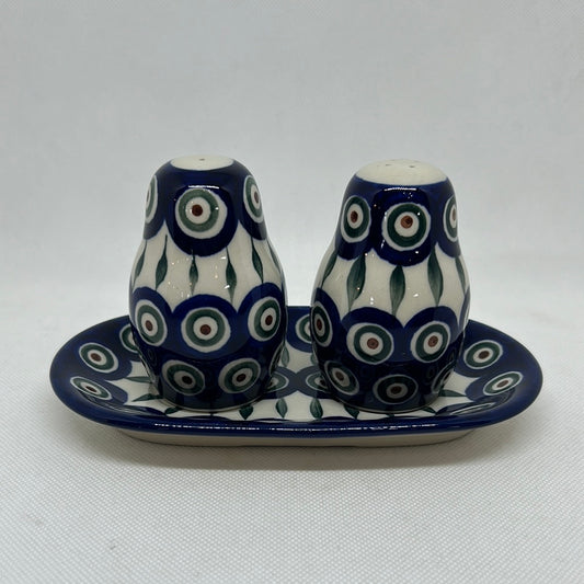 Traditional Peacock Salt & Pepper w/ Tray