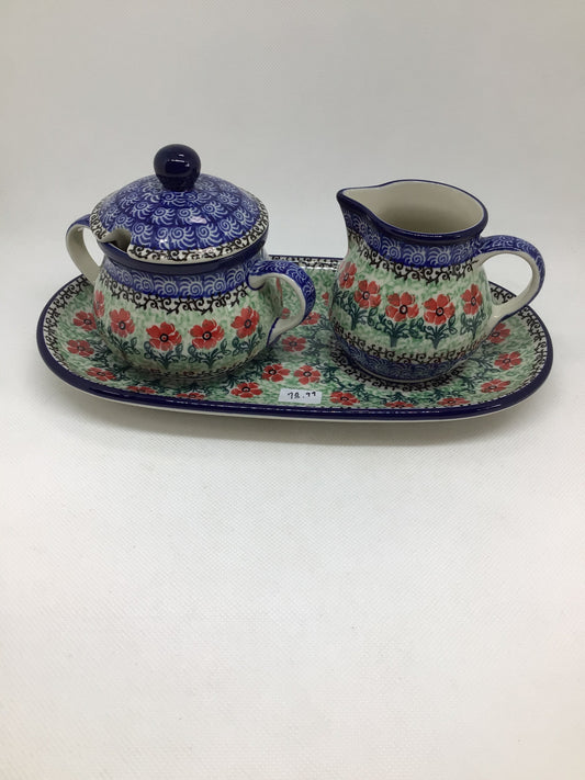 Red Daisies Creamer & Sugar Set