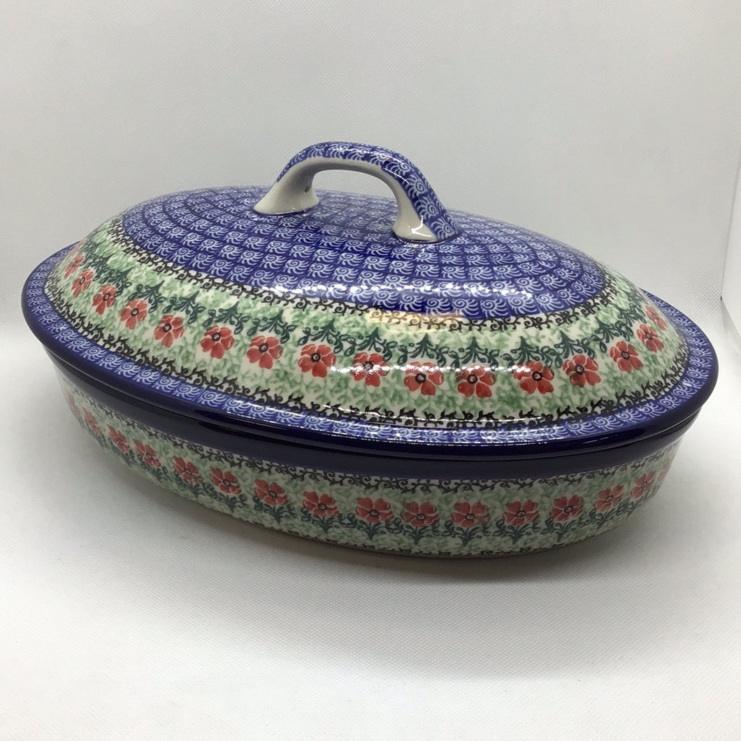 Red Daises Med. Covered Oval Baker