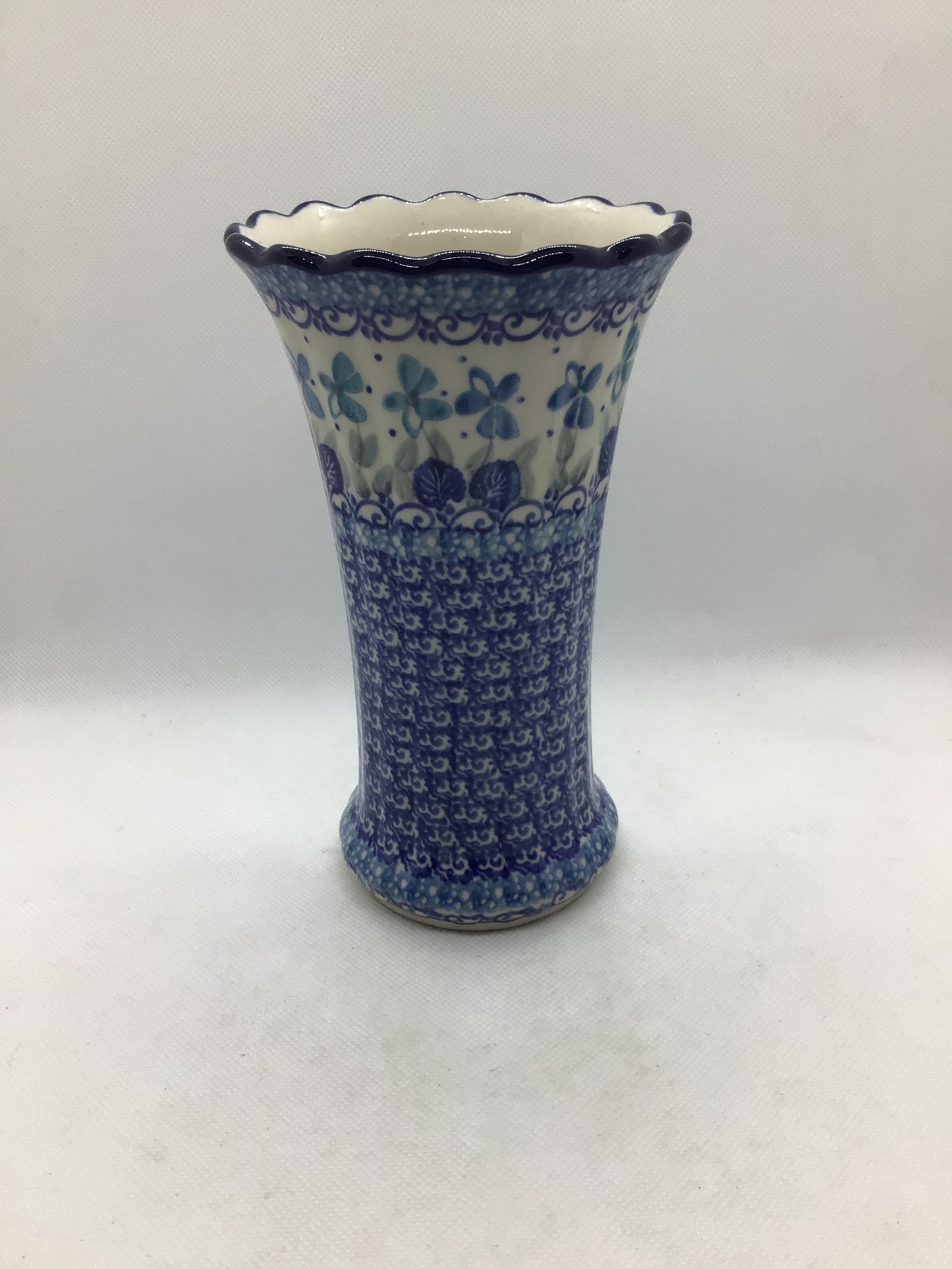 Blue Orchids Fluted Vase 7"
