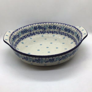 Blue Flax Flower Round Baker w/Grips 10"
