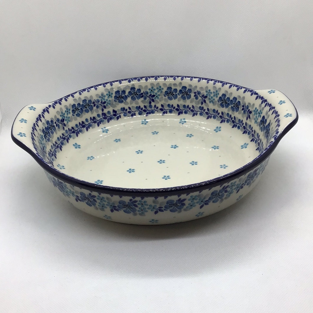 Blue Flax Flower Round Baker w/Grips 10