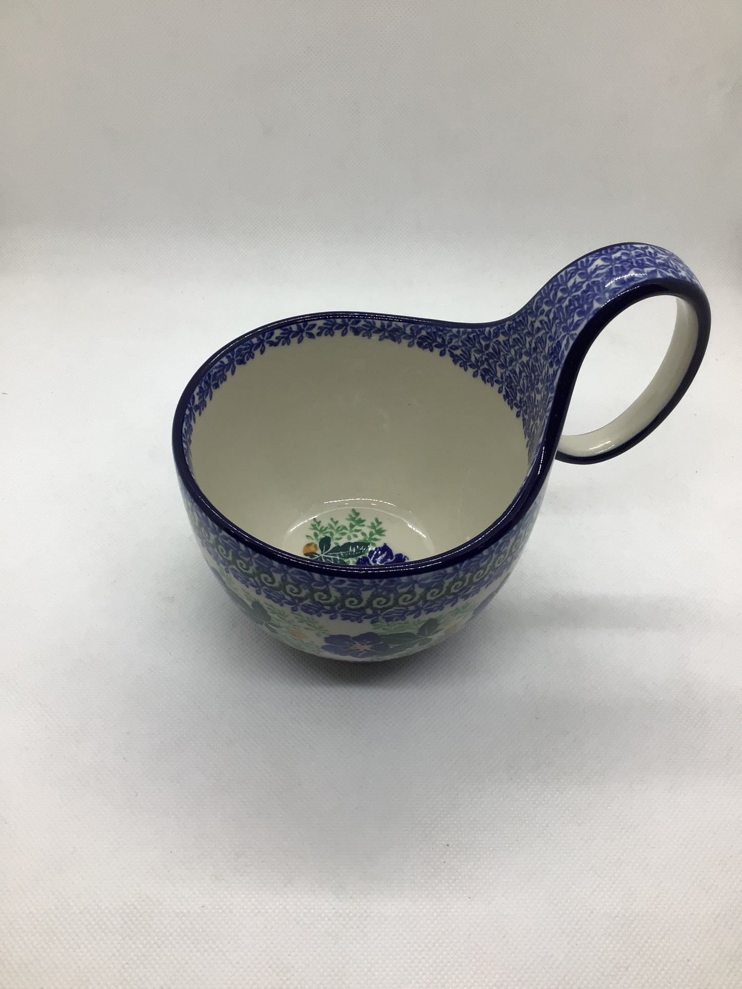 Blue Pansy Bowl w/Loop Handle