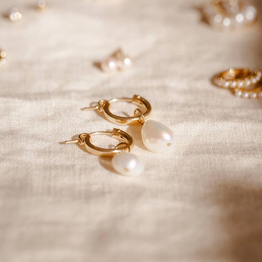 Single Pearl Hoop Earrings