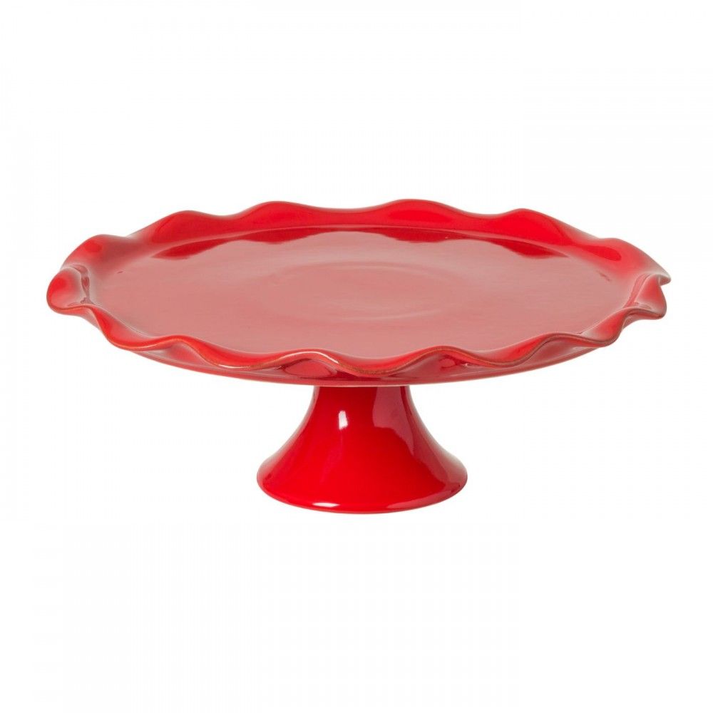 C+H Footed Cake Plate RED