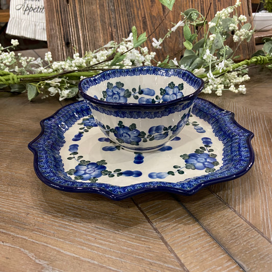 Blue Poppy Ruffle Edge Bowl 6"