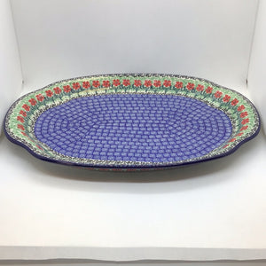 Red Daisies Oval Platter  15"