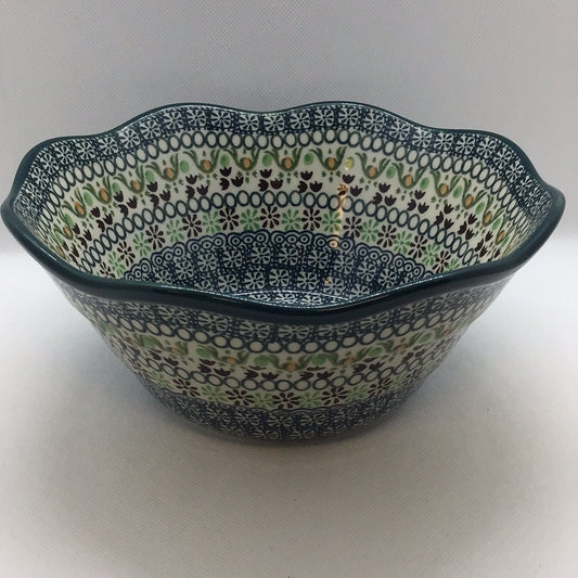 Green Ribbon Wavy Edge Bowl 8"