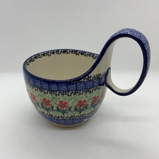 Red Daisies Bowl w/ Loop Handle