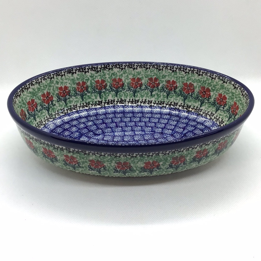 Red Daisies Oval Baker 9.5"