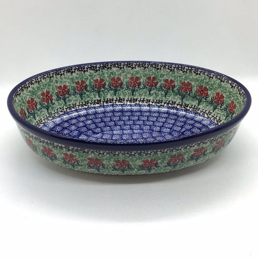 Red Daisies Oval Baker 9.5"
