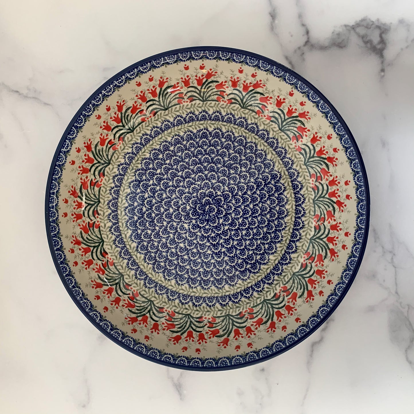 Crimson Bells Shallow Serving Bowl 13"