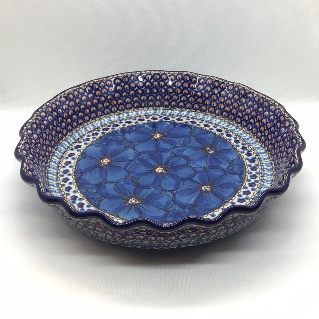 U408C Cobalt Poppies Fluted Pie Baker