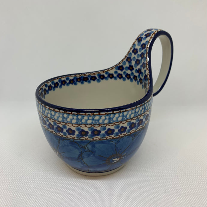 U408C Cobalt Poppies Bowl w/ Loop Handle
