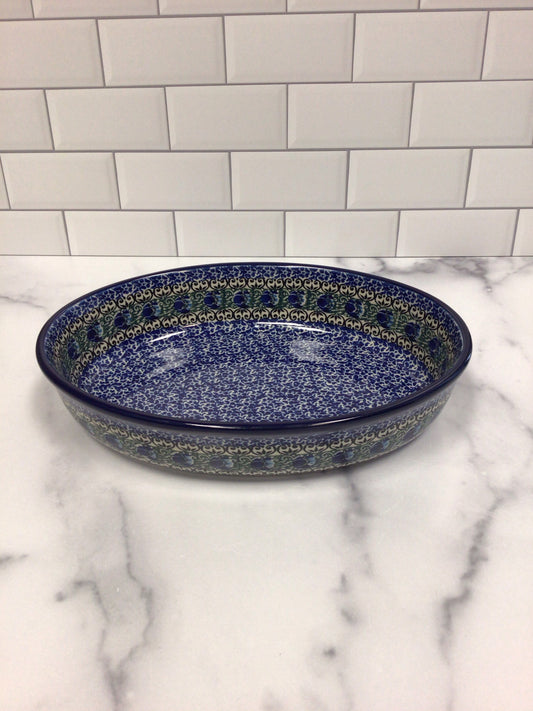 Peacock Feather Oval Baker 10.5"