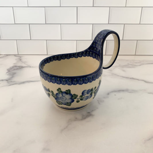 Blue Poppy Bowl with Loop Handle