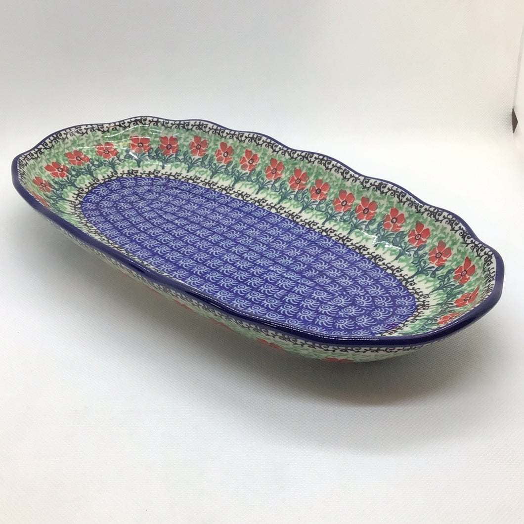Red Daisies Oval Scalloped Tray