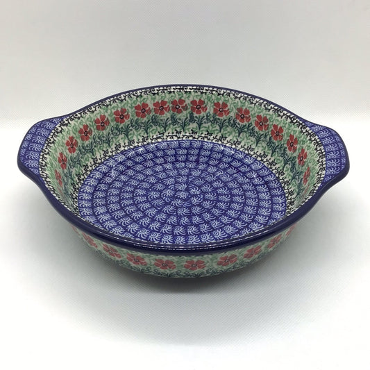 Red Daisies Round Baker w/Grips 8"