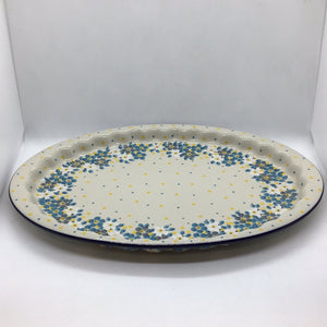 Aqua Flowers Oval Platter 14.5"
