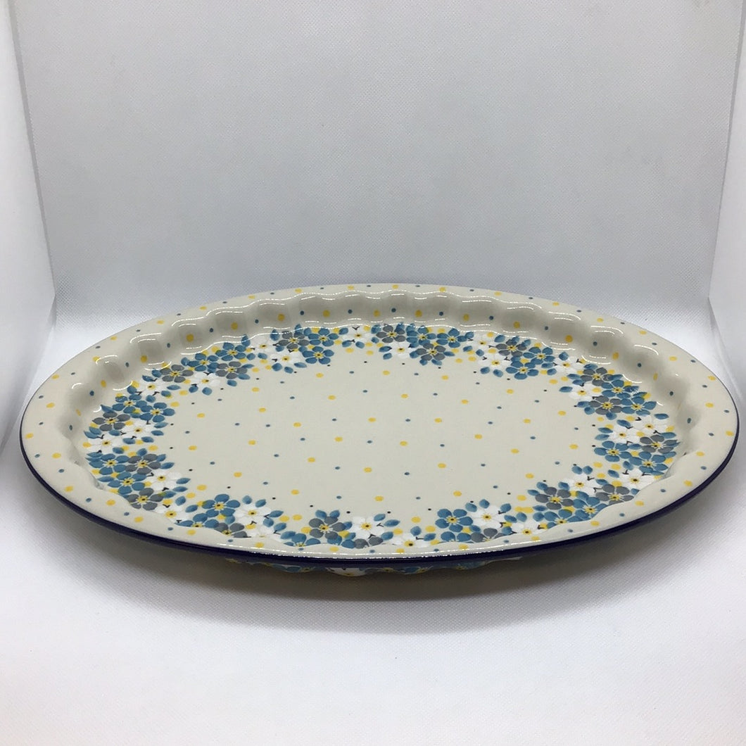 Aqua Flowers Oval Platter 14.5
