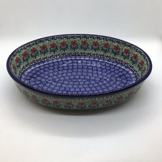 Red Daisies Oval Baker 10.5