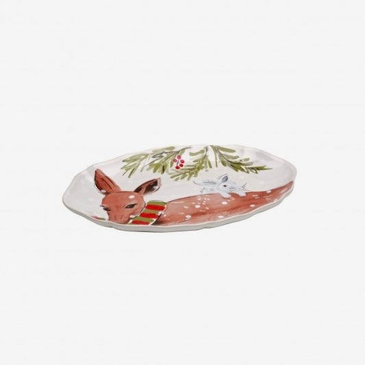Deer Friends Small Oval Platter  White