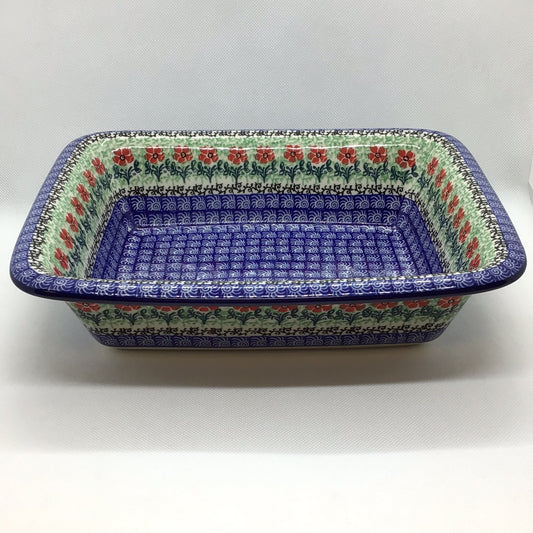 Red Daisies Rectangular Baker w/Rim 9 x 11